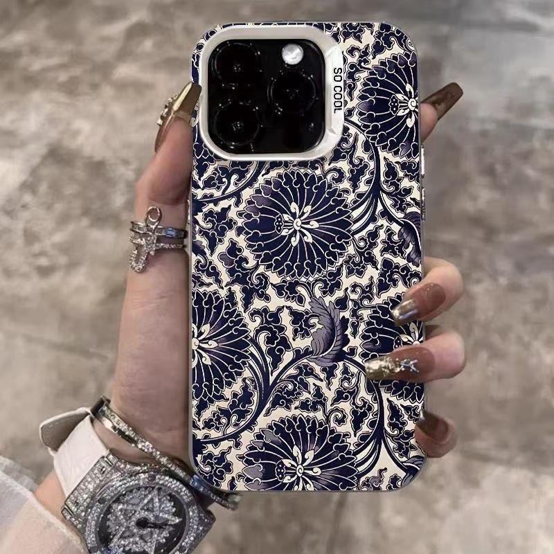 Retro Blue Pattern for Apple iPhone 14/15 Pro, 16 Pro Max, 17 Air - Trendy & High-end Design