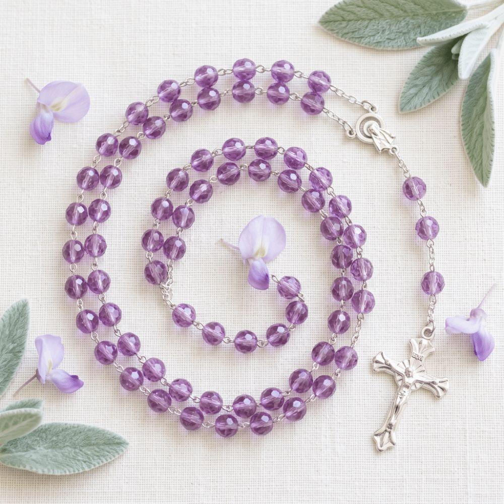 Long Chain Rosary Necklace 8mm Beads Crucifix Pendant Chain Cross Pendant Necklace Lady Jewelry