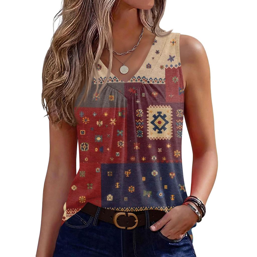 Womens Tank Tops Sleeveless Loose Fit Tops V Neck Pleated Shirts Basic Tees
