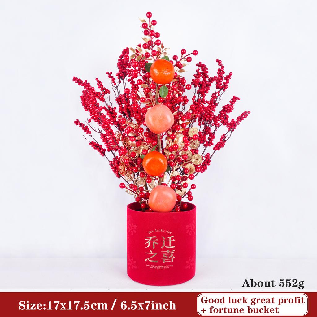 Uflower Lunar New Year Artificial flowers 2026 New Year Artificial Red Fruit Berry Pot Wedding Party Home Room Decorations