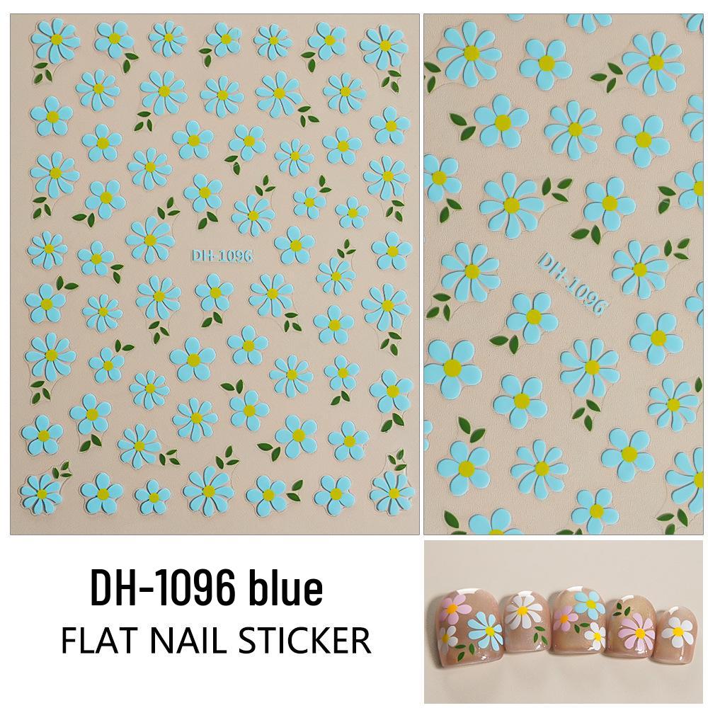 New Redanco 3D Flat Nail Art Stickers – White, Blue & Pink Floral Adhesive Decorations (Model DH-1096) 3D Flower Nail Stickers - Blue
