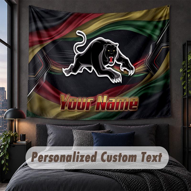 Custom Name Text Tapestry,Penrith Panthers Decorative Wall Hanging, Background Tapestry For Home Bedroom