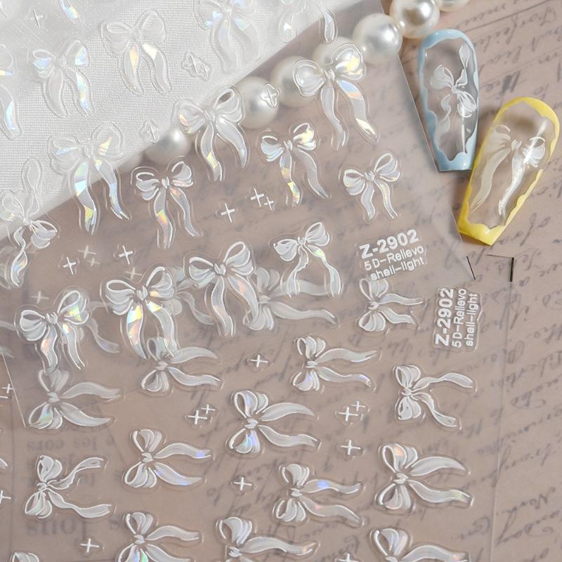 Shiny Bowknot Ribbon Knot Tie Knot Dreamy Fantasy Bright Chic Beauty Self Adhesive 5D Nail Art Sticker Manicure Decal