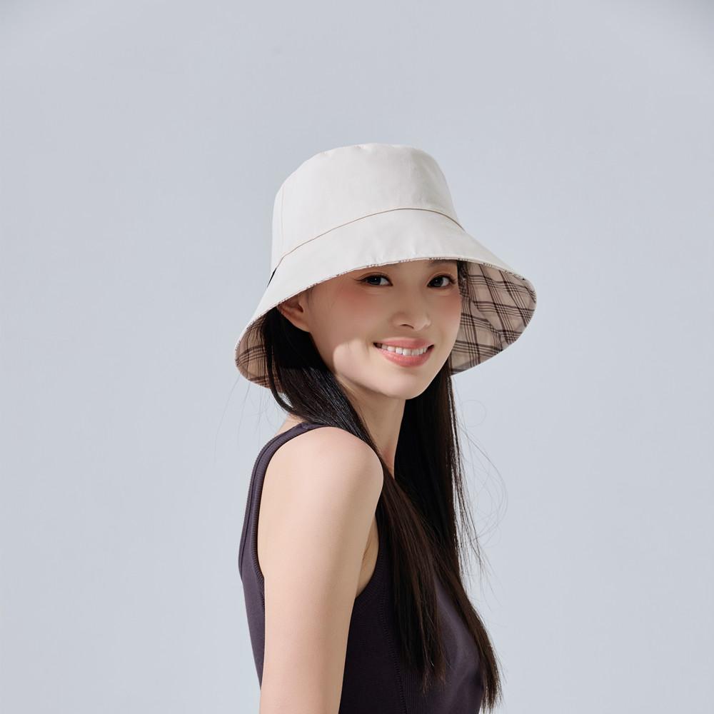 Korean Literary Plaid Double-sided Solid Color Fisherman Hat Versatile Casual Girls Sun Protection Caps