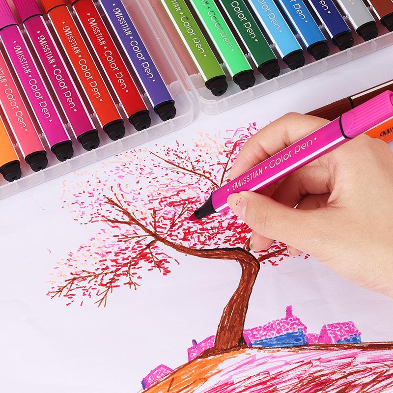 Washable Hard-Tip Watercolor Pens for Kids, 12 Colors, Triangular Barrel, Large Capacity, Boxed Set.