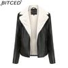 BITCED Autumn/Winter Faux Fur-Lined Leather Jacket for Women with Fleece Lining, Long Sleeves, Warm Coat, Casual Style