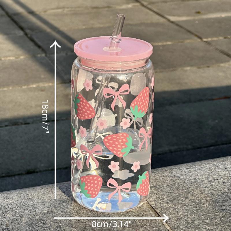 Sklenice s mašlí Roztomilý hrnek na vodu Kreslený hrnek se sklenicí s mašlí Pruhovaný Roztomilý Doodle Kávový hrnek Domácí Ovocný čaj Limonáda Dívčí dárek