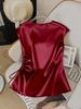 Women's Spring/Summer Solid Color Satin V-Neck Drawstring Top