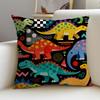 P-Cute Dinosaurs Cushion Cover Cushion Cover Pillowcase, Anti-Mite Invisible Zipper, Linen Sofa Cushion