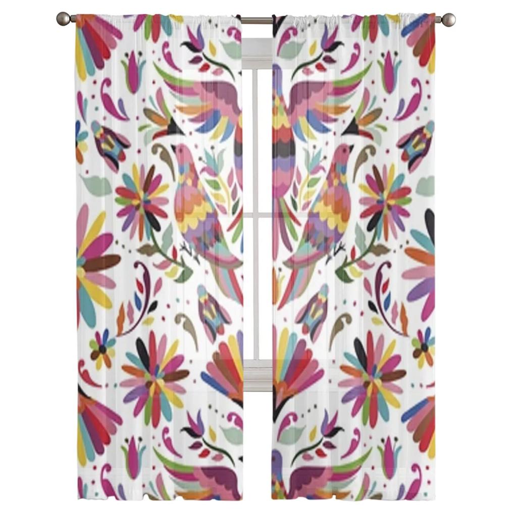 Mexican Pattern Sheer Curtains Bedroom Voile Curtain Living Room Window Sheer Curtains Kitchen Tulle Drapes