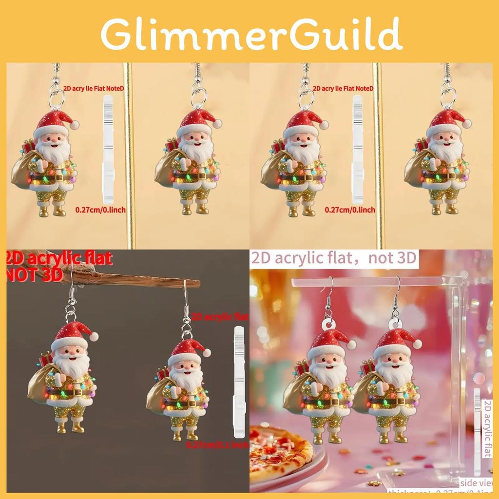 Santa Claus Acrylic Earrings With Silver Pins For Festive Holiday Gift