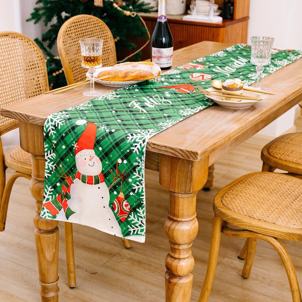 Cheerful Christmas Tablecloth Featuring Red Green Checkered Snowman Pattern For Festive Home