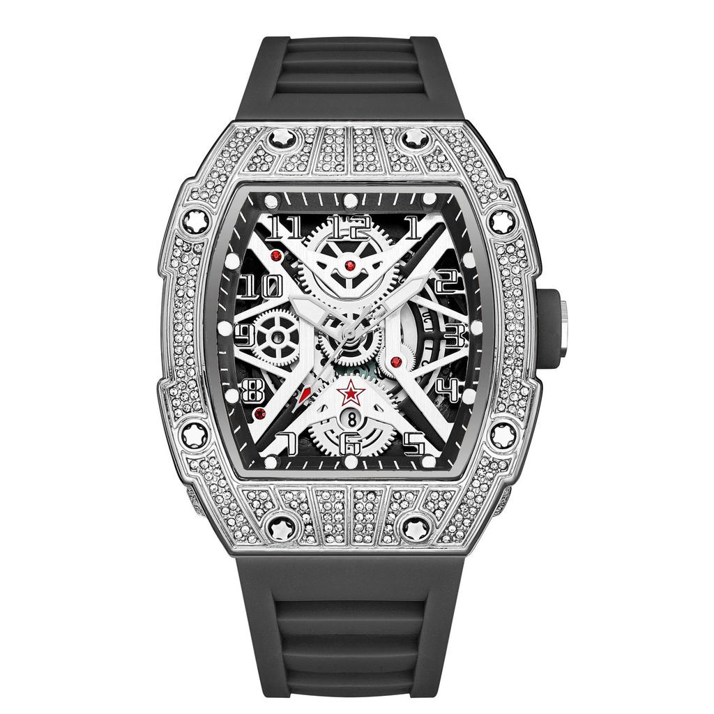 Series Hollow Wine Barrel Light Luxury Full Diamond High-End Casual Versatile Trend Luminous Men'S Watch