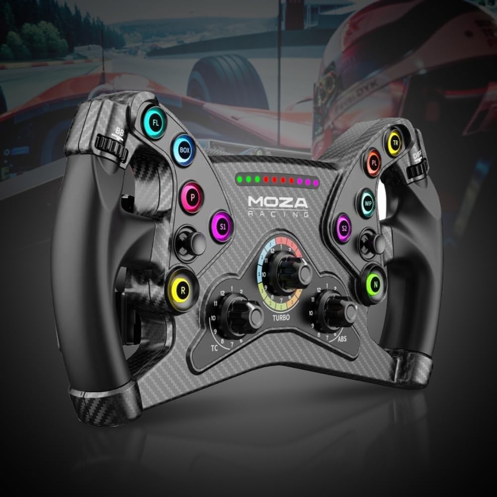 MOZA Racing KS Steering Wheel for GT and Formula Racing with 10 Customizable LEDs and RGB Quick R047 Games, Buttons, Built-in Release,