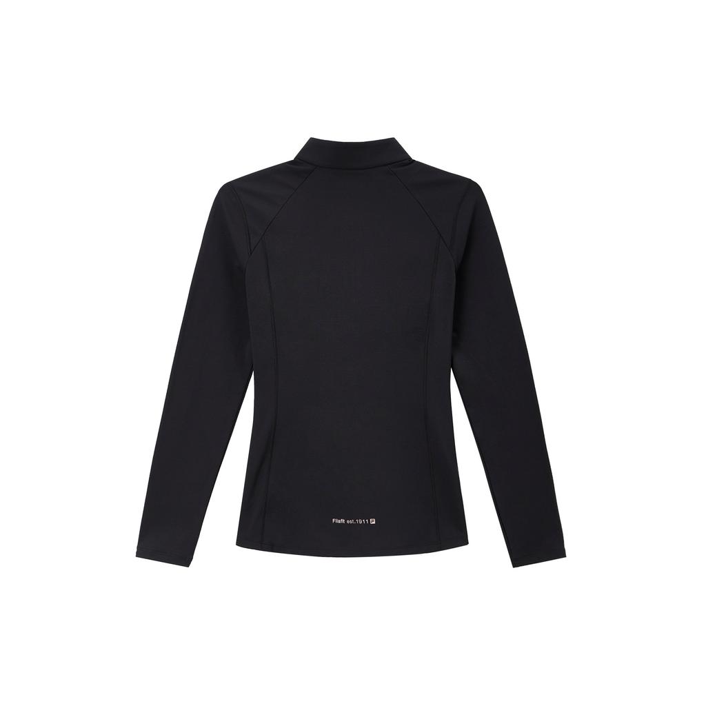 Fila Fitted Solid Color Comfortable Stand Collar Long Sleeve T-Shirt Women Tops Deep-Black A11W511205F-BK