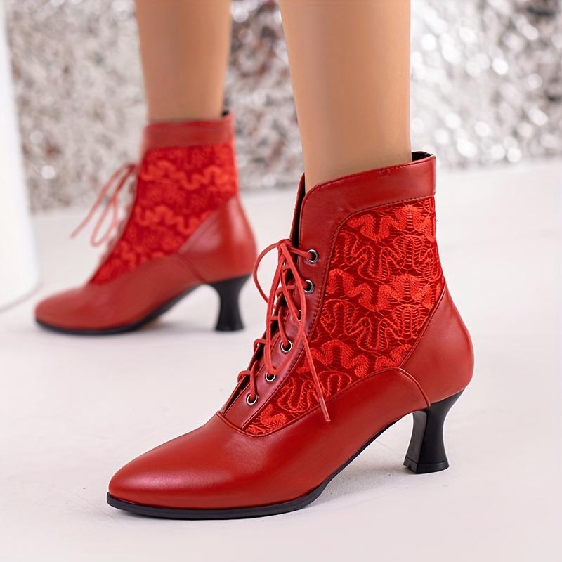 

Stylish Women s Ankle Boots, Fashion Pointed Toe Stiletto Splicing Lace Up Dress Shoes 42