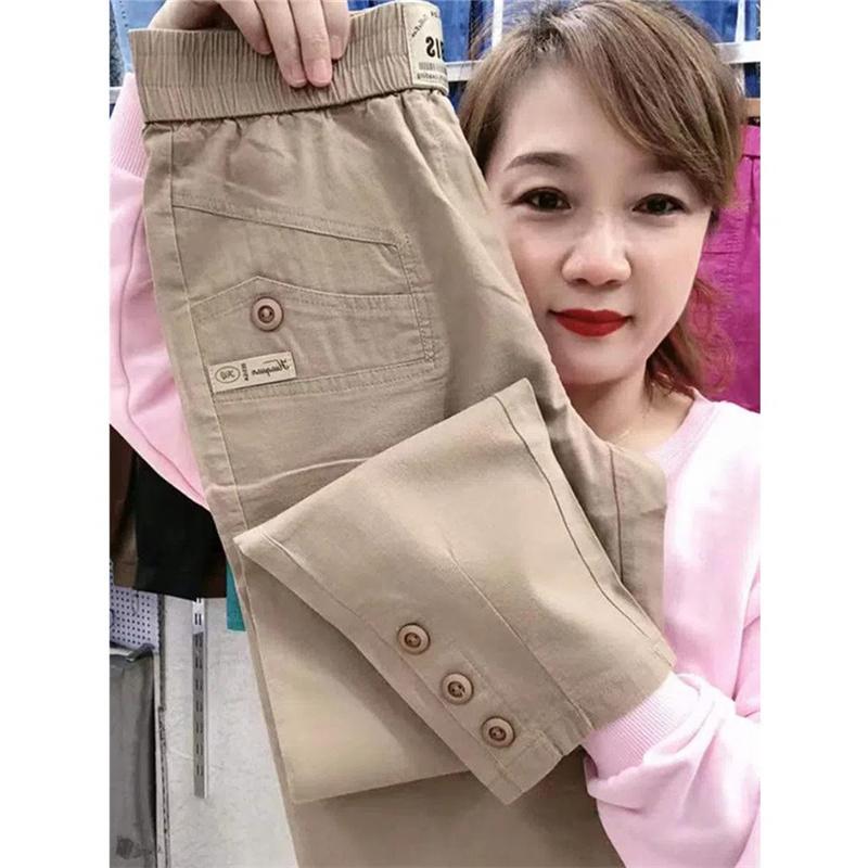 Pantaloni Casual Sottili in Cotone e Lino da Donna Primavera Estate Taglia Grande Larghi Harem Slim Pantaloni Dritti a Nove Quarti Moda Femminile