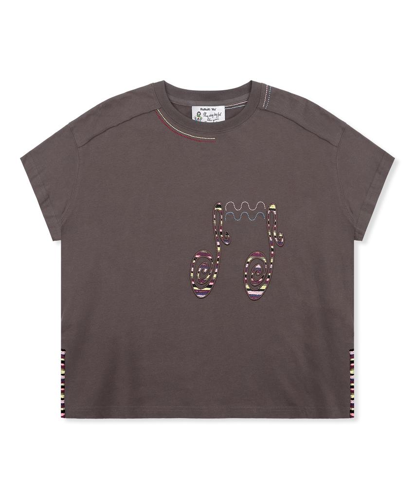 RuNaKi'Hu' Wxt085 Onco Stripe Applique T-Shirt (Brown)