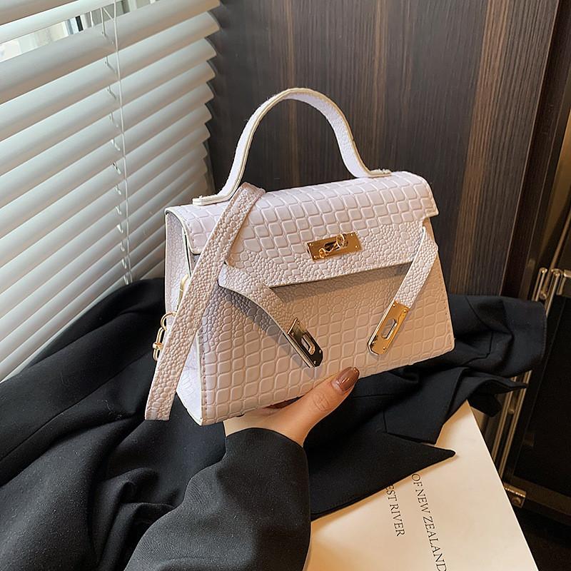 

Stylish Street Fashion Croc Pattern Lock Handbag For Women 2024 Summer Trendy Shoulder And Crossbody Bag білий