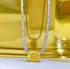 Luoxi Temple S925 Silver Necklace with Pink, White, and Yellow Rectangular High Carbon Diamonds - European and American INS Style