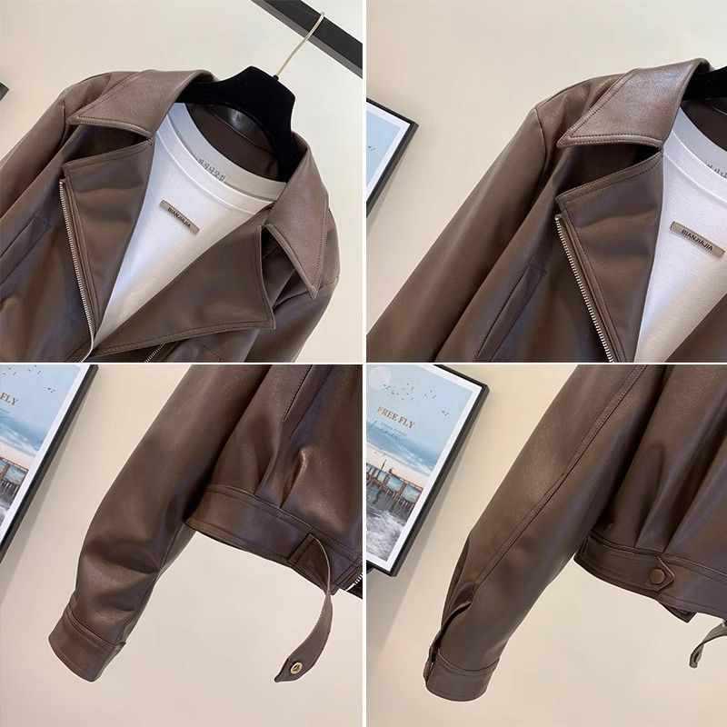 Women's Slimming PU Leather Jacket - Spring/Autumn Fashion with Lapel Design