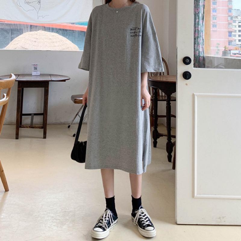Women's Short-sleeved T-shirt Dress Son Summer Length Over The Knee Large Size Belly Reduction Age Show Slim Dress