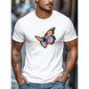 Herren Marineblau & Mehrfarbiges Schmetterlingsprint T-Shirt - Sommerlich Lässig Kurzarm Rundhals Entspannte Passform - Uni-Farbe Basis & Mehrfarbiges Flügeldetail