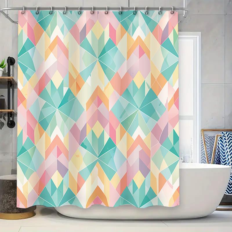 

Modern Geometric Shower Curtain Pastel Shades Easy Installation For Bathroom Decorations Waterproof Fabric Available In Various W60H190(CM)-1 Pcs