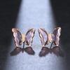 Crystal Glass Butterfly Stud Earring for Women Hole Green Transparent Animal Jewelry Christmas Girl Gift