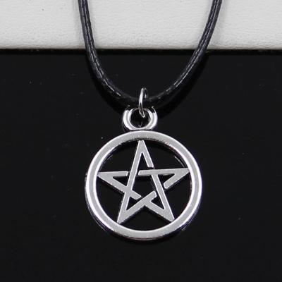 Klasická čierna kožená šnúrka náhrdelník Pentagram Prívesok Vintage Strieborná farba Amulet Pentacle Šperky Ženy Muži Darčeky