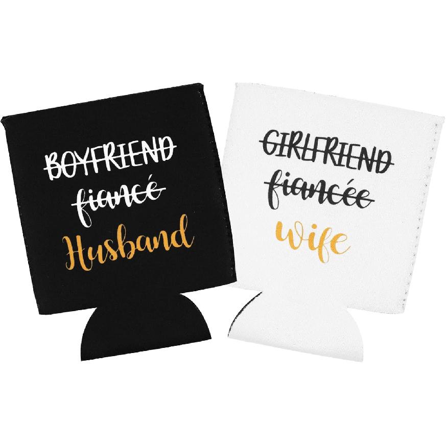 Wedding Can Cooler Sets, Personalized Wedding Gifts for Couples, Husband and Wife, Bottles and Cans Collapsible Sleeve, Neoprene Insulator Can