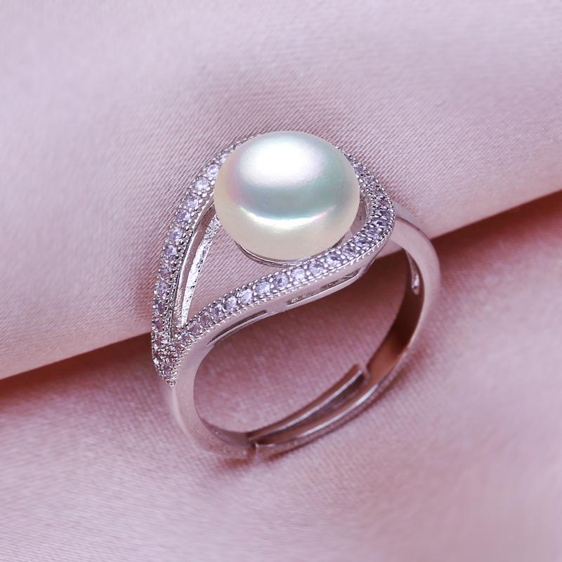 seniko Naturlige ferskvannsperleringer for kvinner mote kvinnelige cubic zirconia CZ ring perle smykker justerbar ring