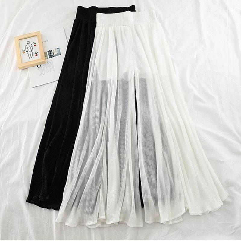 Damen-Sommerhose mit weitem Bein, gerüschte Fischschwanz-Schlaghose, Stretch-Taille, plissierte Hose im westlichen Stil