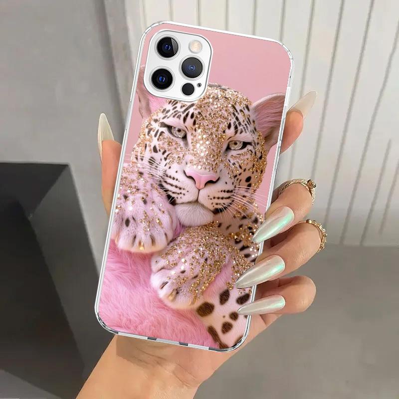 Rosa Leopardenmuster Handyhülle für iPhone 17 Air 16 15 Plus 14 13 Mini 12 11 Pro Max 16E 7 8 SE 2020 Weiche Funda Druckschale 17 Ai