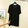Damen V-Ausschnitt Kurzarm T-Shirt Lockerer Schnitt Lässiges Modal Strickoberteil Einfarbig Sommer Mittellanges Layering-Shirt