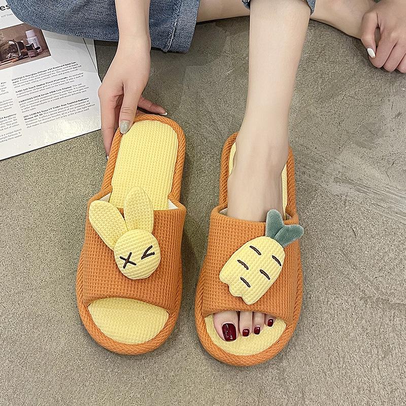 Cute Cotton Linen Slippers for Women - Silent Indoor Home Footwear for Spring and Autumn