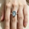 Retro Unique Square Crystal Hollow Carved Silver Color Ring for Women New Luxury Temperament Ladies Party Premium Gift Jewelry