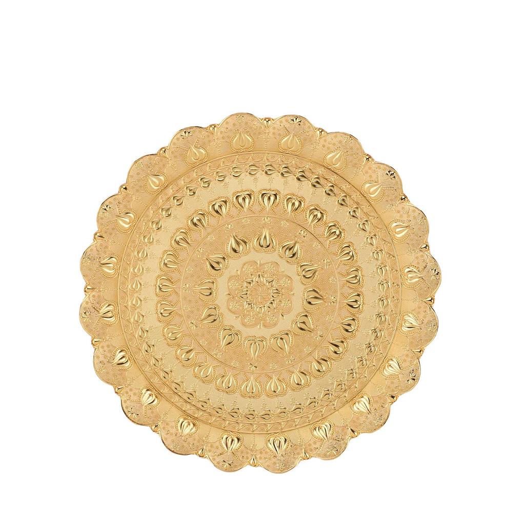 Turkish Tea Coffee Serving Tray Vintage   Embossed Pattern Round Coffee Plate for Bar Outdoor   Dessert