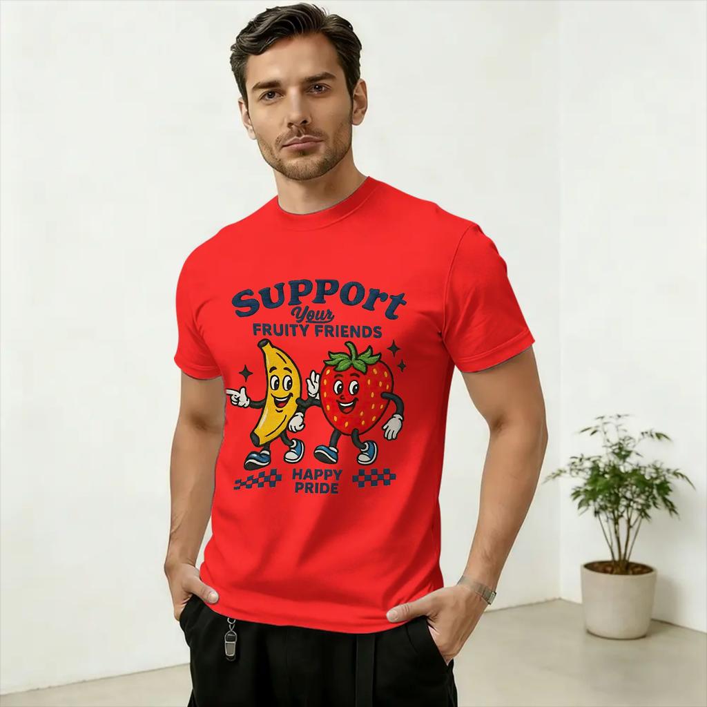 Novelty LGBTQ Support Your Fruity Friends Gay Pride TShirts Unisex O Neck 100 Cotton T Shirt Short Sleeve Tees Plus Size Tops