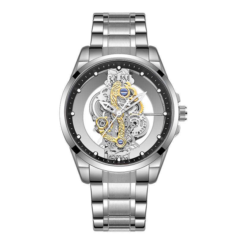 Jindun Double-Sided Transparent Hollow Waterproof Luminous Men's Quartz Watch