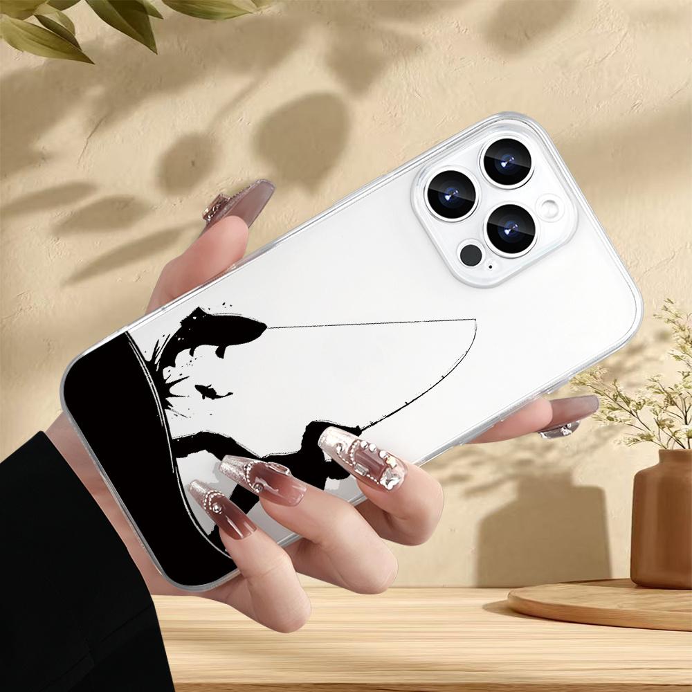 Fishing pattern phone case suitable for iPhone 17 16 15 14 13 12 11 Pro/Max/Plus anti drop and shockproof back cover