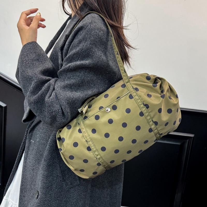 Yogodlns Simple Polka Dot Tote Bag Lightweight Nylon Handbag Women Casual Commute Shoulder Bag Large Capacity Sports Foldable Storage Bag