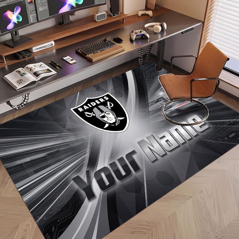 Custom Rug Las Vegas Raiders Pattern Print Name Text Soft Non‑Slip Floor Carpet for Home Indoor Decoration