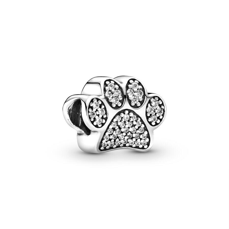 NEW Pavé Bead Sparkling Paw Print Flower Heart Charm Fit Original European 925 Sterling Copper Bracelet DIY Women Zircon Gift