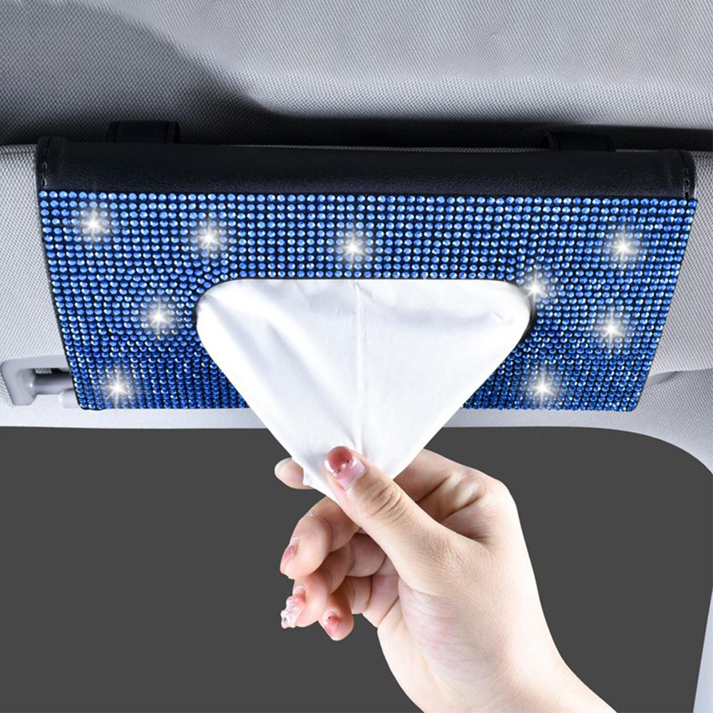 Car visor tissue box leather seat seat back rhinestone tissue clip creative fashion female rhinestone car paper box