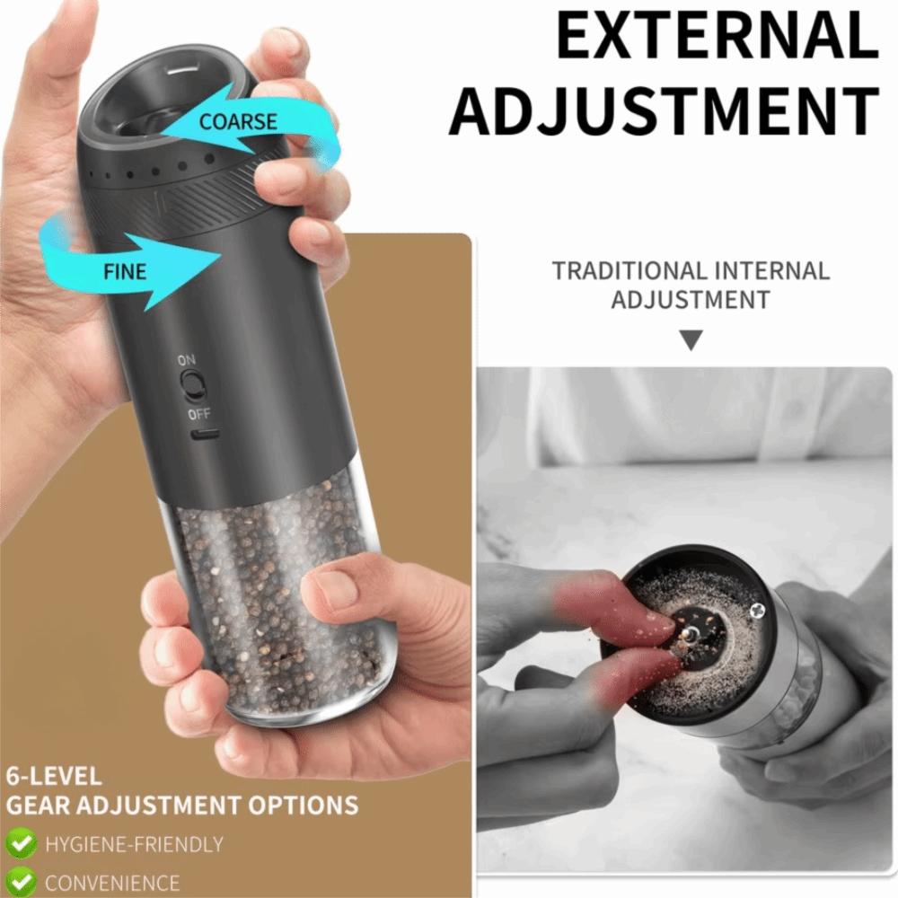 2PCS Adjustable Burr Electric Salt and Pepper Grinder Gravity Sensing Kitchen Spice Grinder Steak