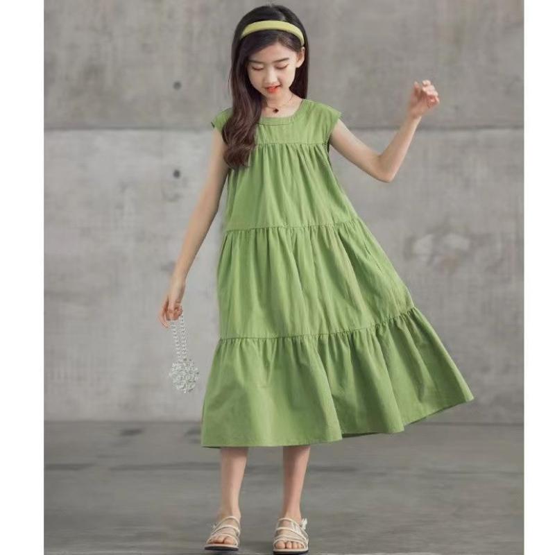 Girls' Fashionable Dress for Summer Children's Casual Sleeveless Beach Dress