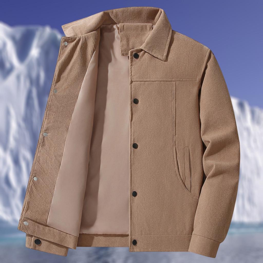 Chaqueta Casual de Pana con Múltiples Bolsillos para Hombre con Cremallera y Solapa Top