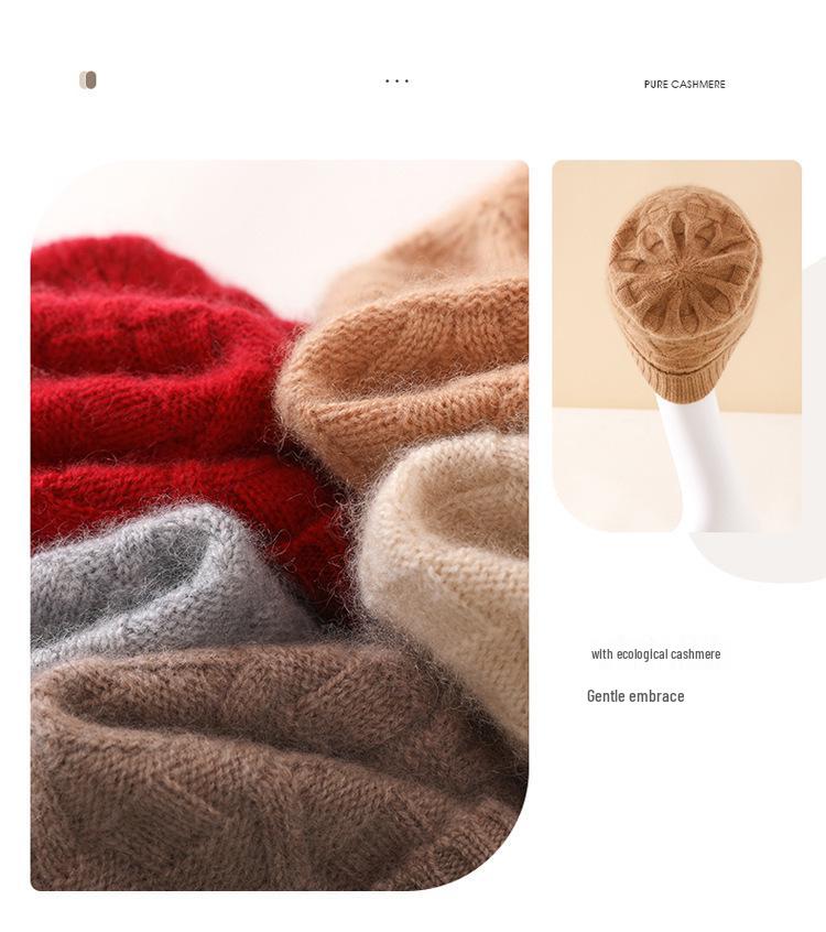 Cashmere Women's Cable Knit Fold-Up Hat with Ear Protection - 2025 Spring Collection