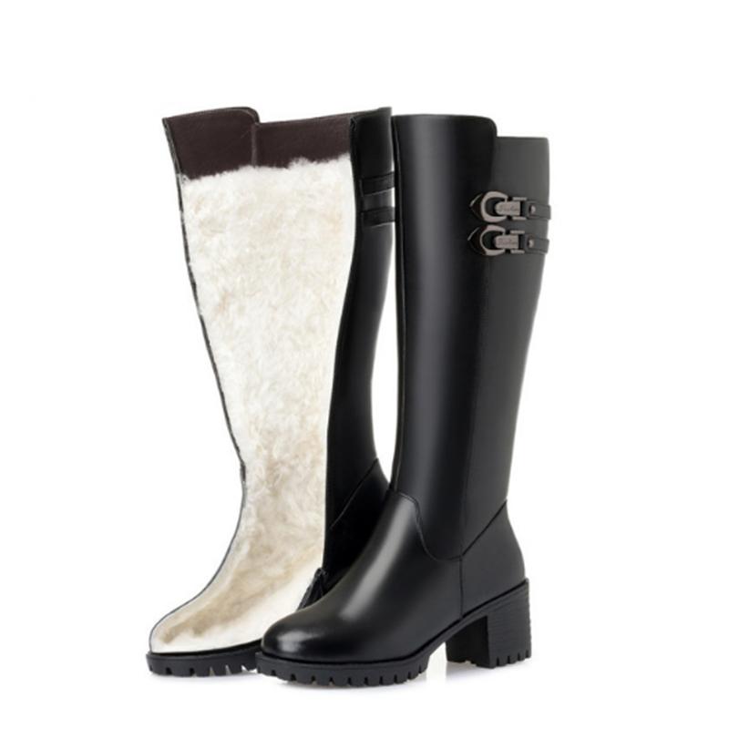 Fashion AIYUQI Women Genuine Leather Winter Wool 2025 New High Heel High Boots Big Size 41 42 43 Warm Snow Boots Women